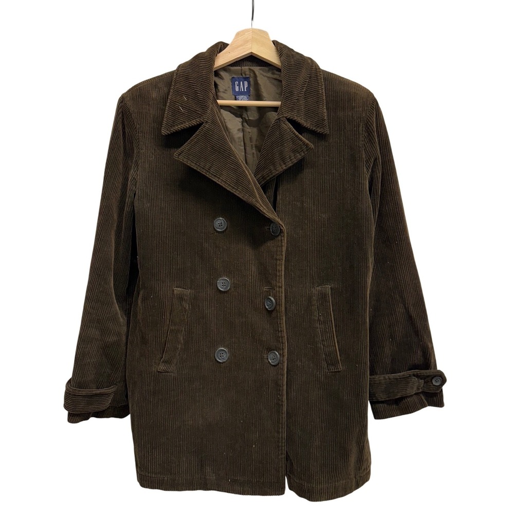 Gap Mens‎ Brown Corduroy Peacoat Double Breasted Jacket Small Vintage Style